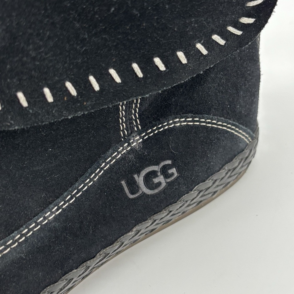 UGG Varney Women's Sz 10 Suede Moccasin Blanket Stitch Boho Retro Booties Black - Picture 2 of 7